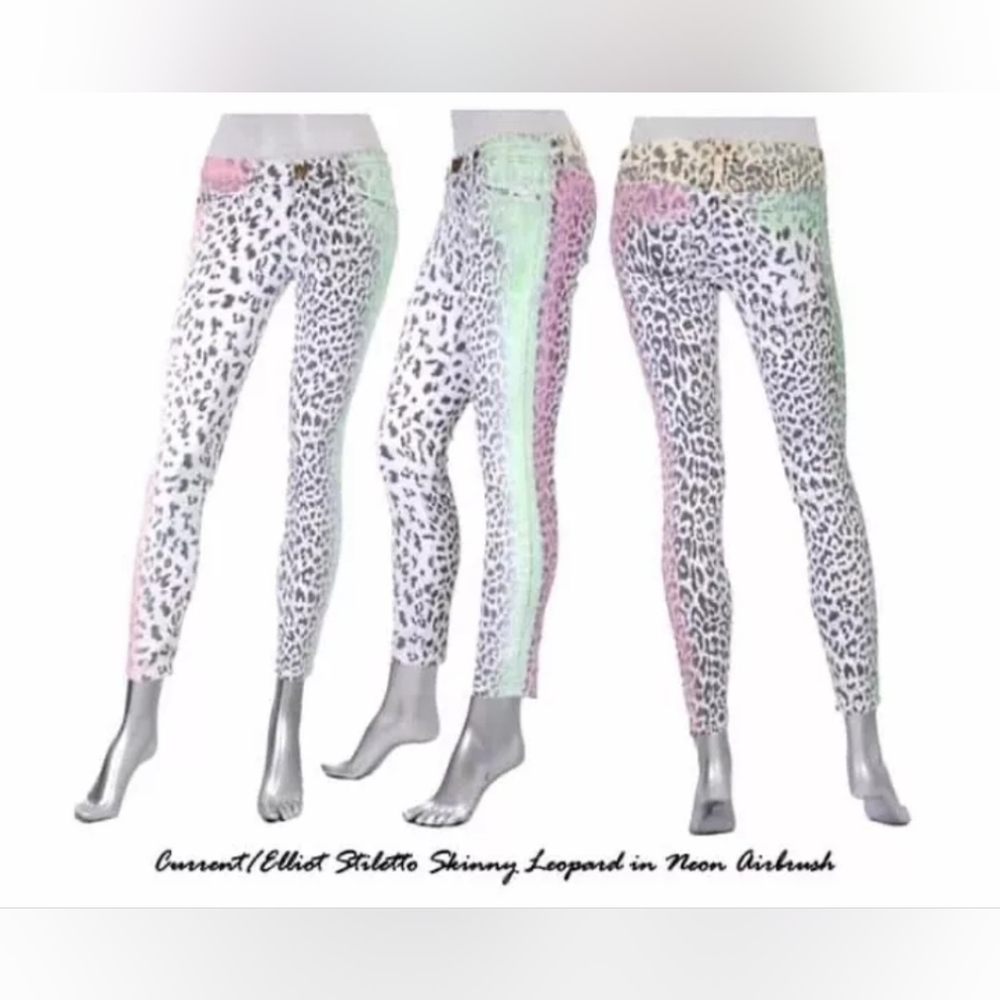 CURRENT ELLIOTT Airbrush STILETTO Leopard Print JEANS Women's Size 26 / 0